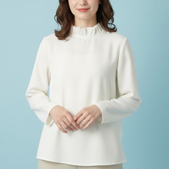 Tuckernuck Tops - Tuckernuck Ivory White Faye Blouse Ruffle Mock Neck Back Tie Size Medium